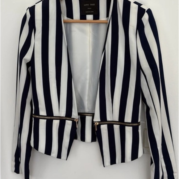 Love Tree Women's Navy and White Striped Blazer - Picture 1 of 2